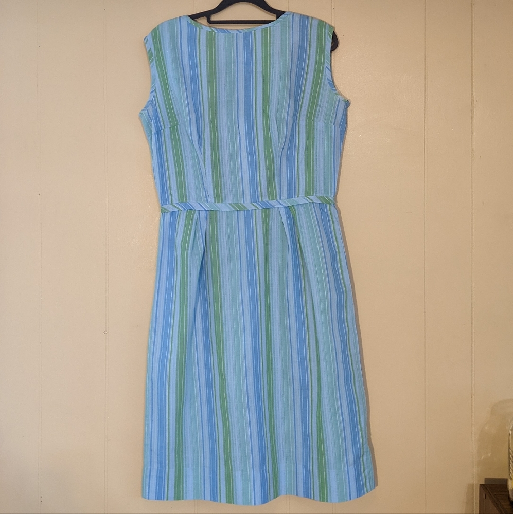 Striped Blue and Green Sleeveless Dress